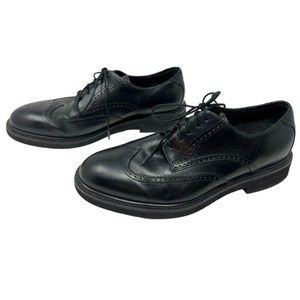 David Taylor 7.5 shoes Wing Tip Oxford mens lace up black leather dress wear‎